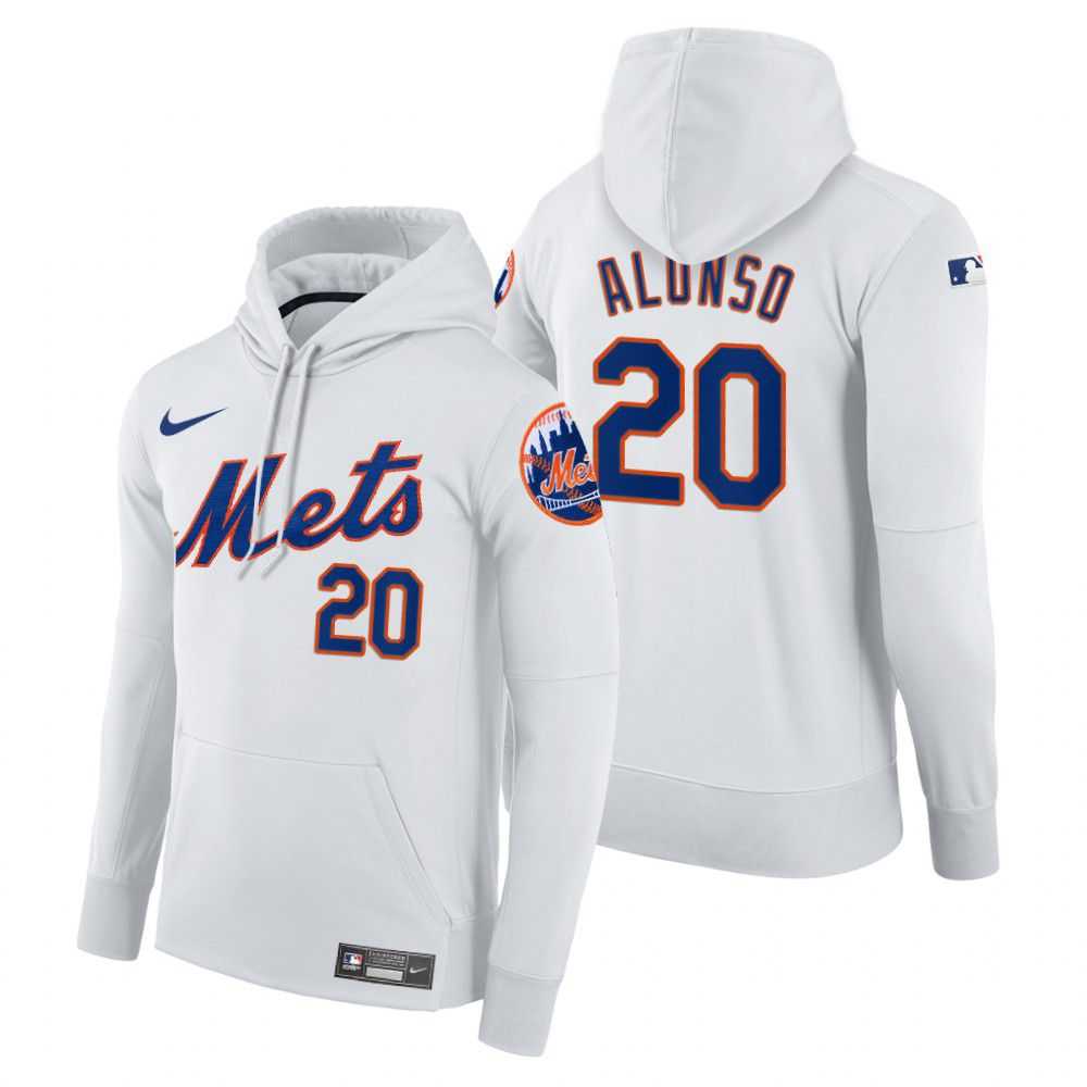 Men New York Mets 20 Alonso white home hoodie 2021 MLB Nike Jerseys